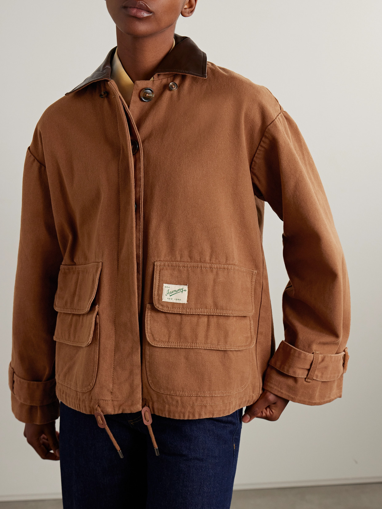 Sea Carolyn Cape-detailed Cotton Workwear Jacket In Brown