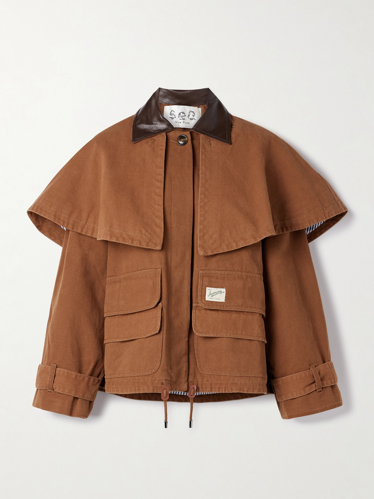 Sea Carolyn Cape-effect Cotton-canvas Jacket In Brown