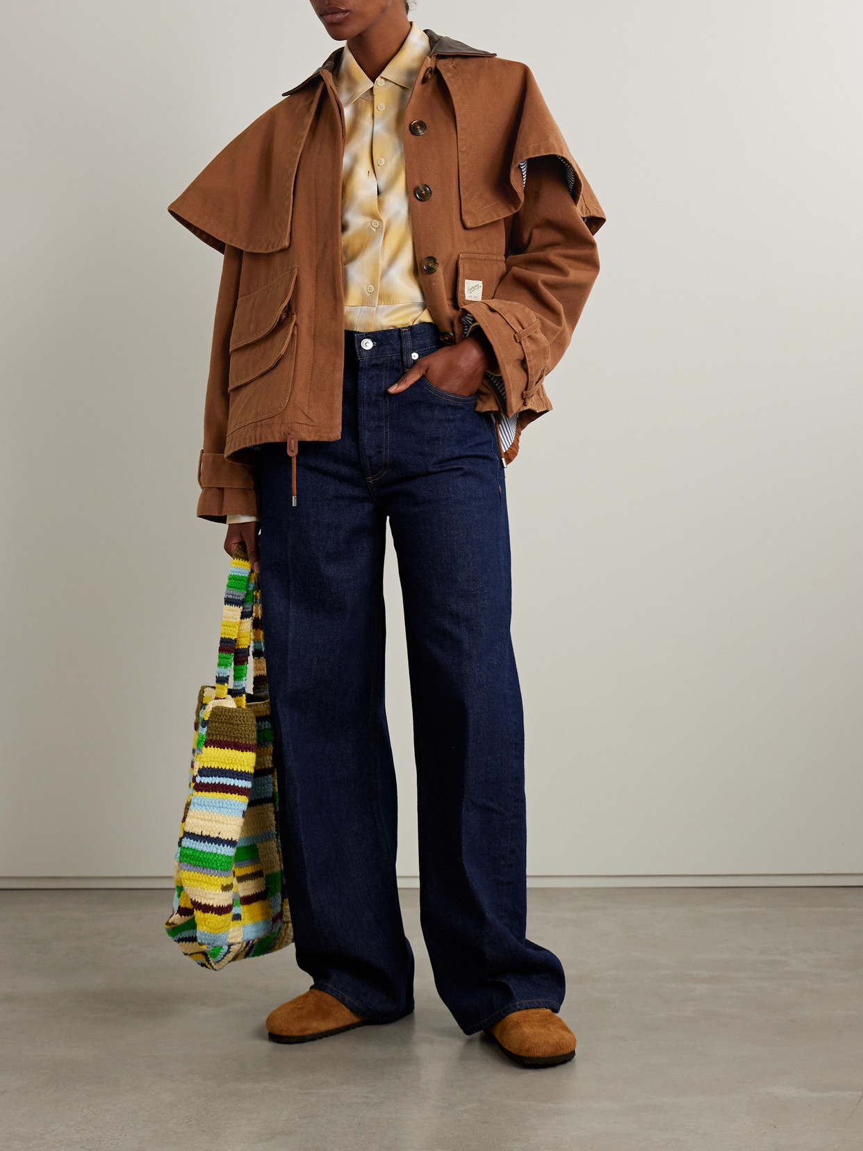 Sea Carolyn Cape-detailed Cotton Workwear Jacket In Brown