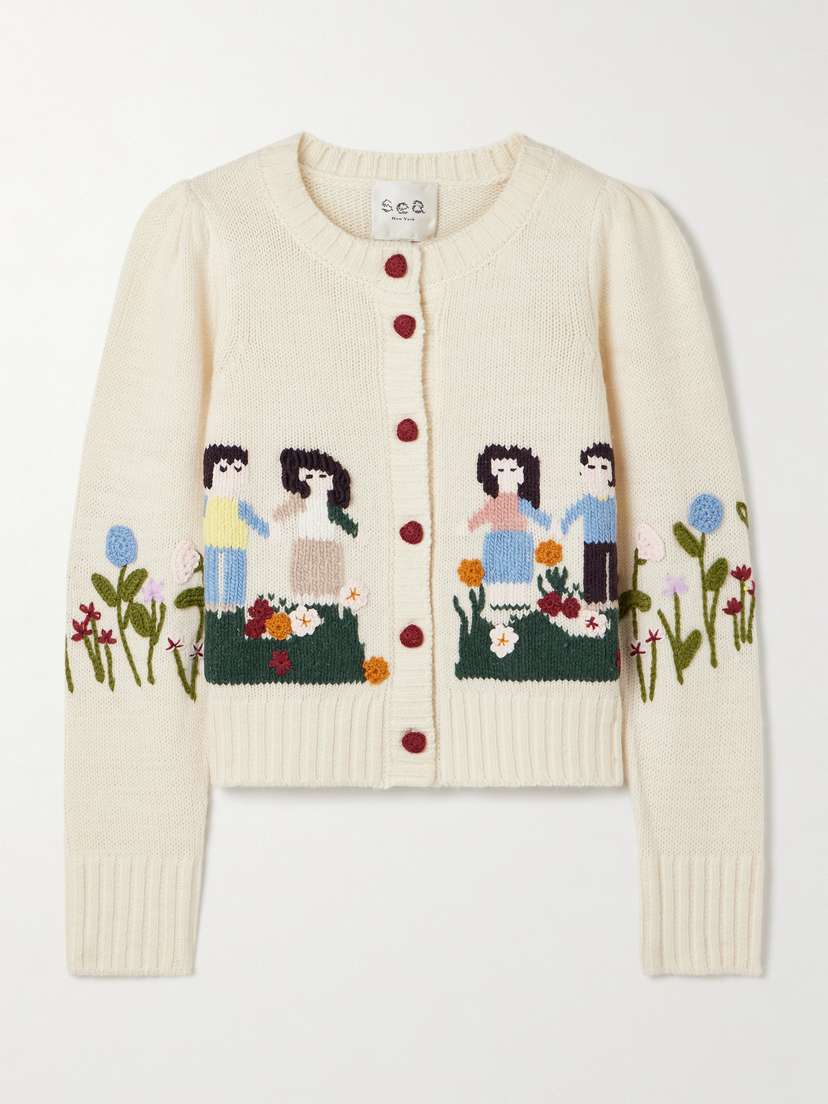 Sea Wendie Embroidered Intarsia Wool-blend Cardigan
