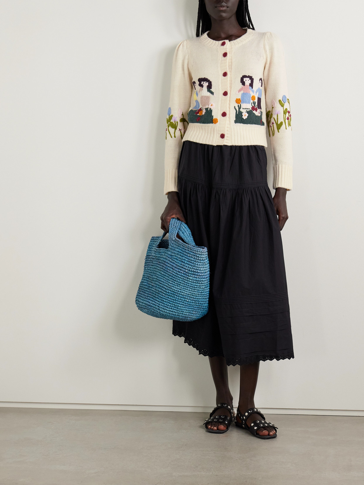 Sea Wendie Embroidered Intarsia Wool-blend Cardigan