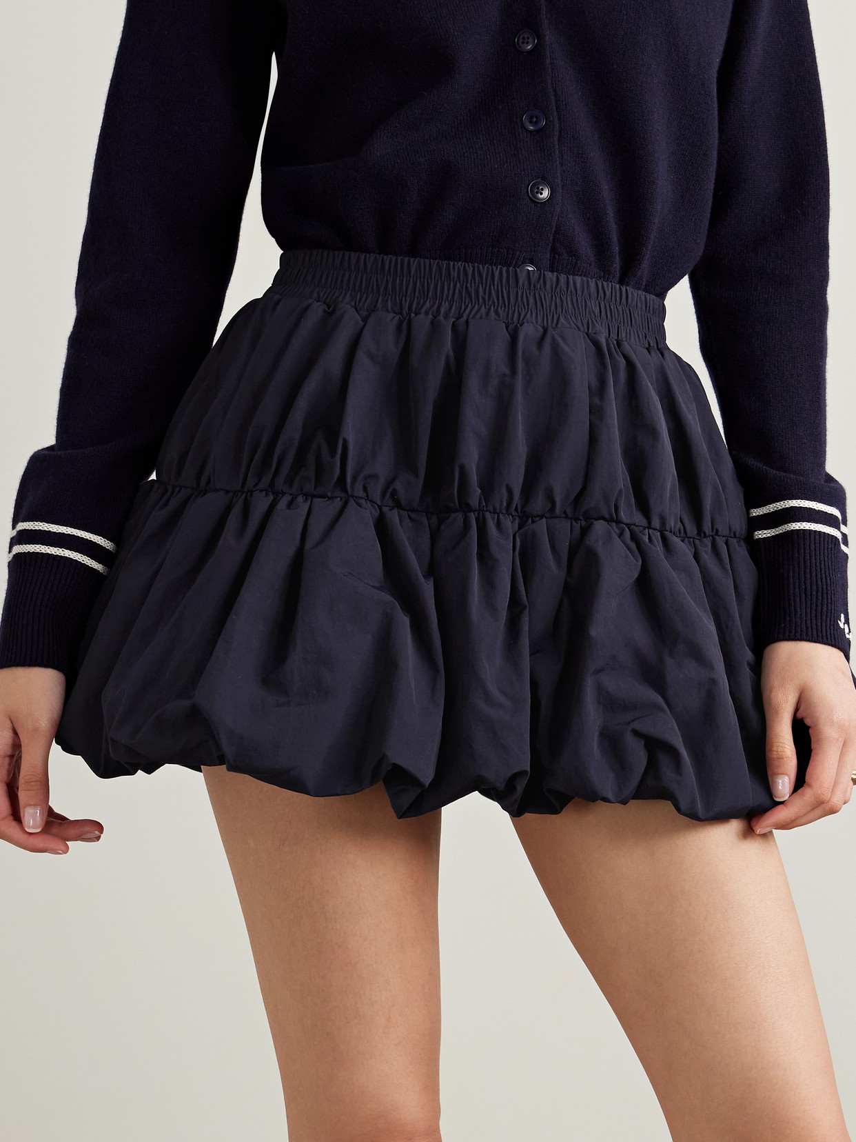 Sea Mirian Tiered Gathered Faille Mini Skirt In Black