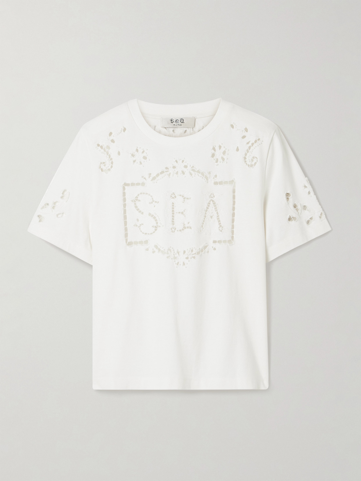 Sea Marie Broderie Anglaise Cotton-jersey T-shirt In White