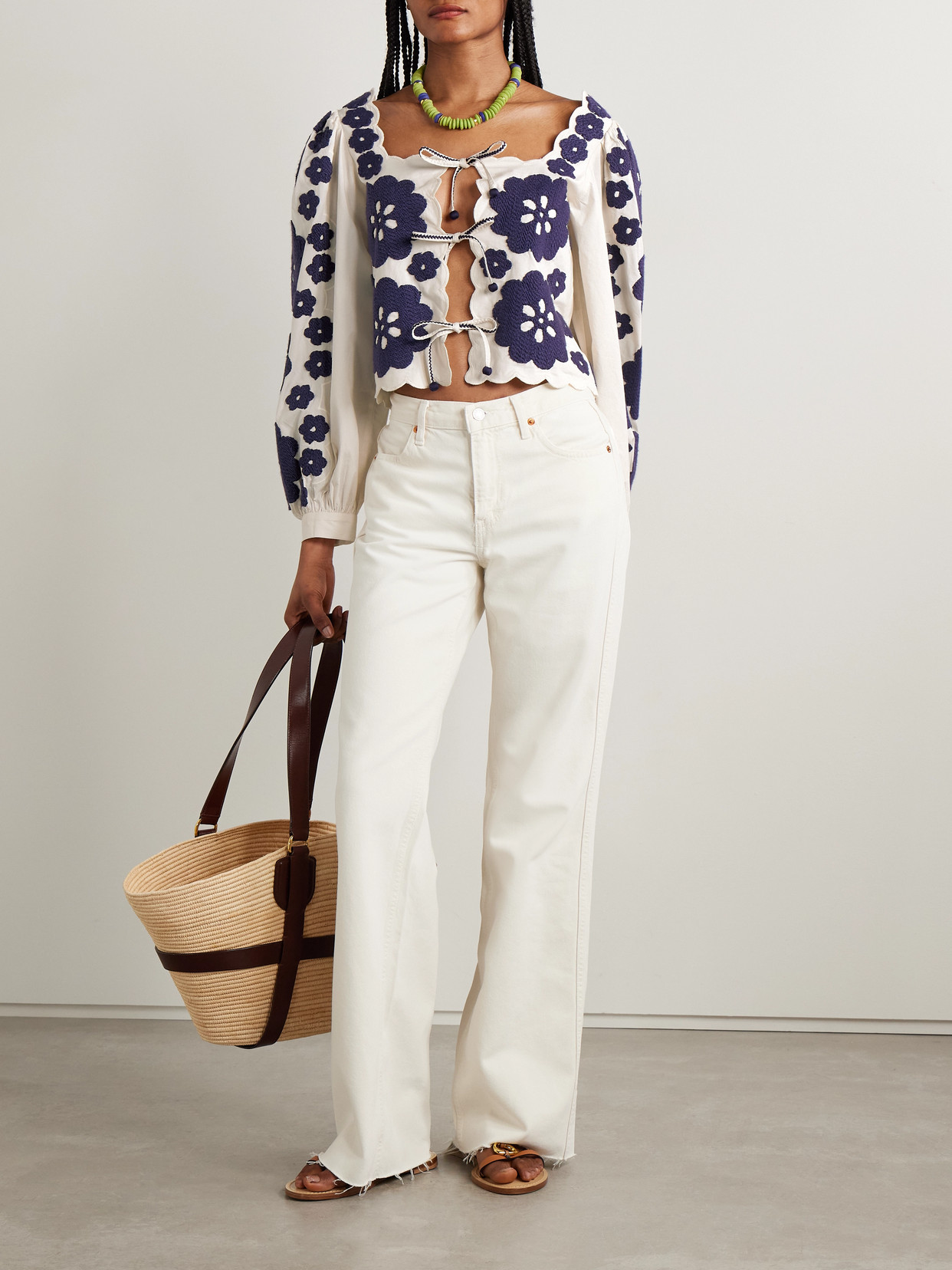 Sea Catrine Tie-front Scalloped Appliquéd Cotton-voile Blouse