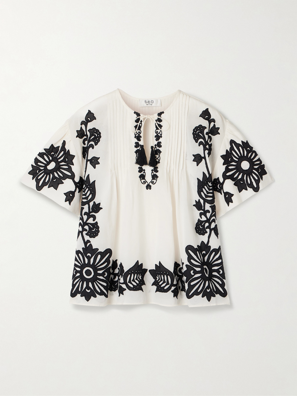 Sea Liliana Appliquéd Pintucked Cotton-blend Voile Blouse In White