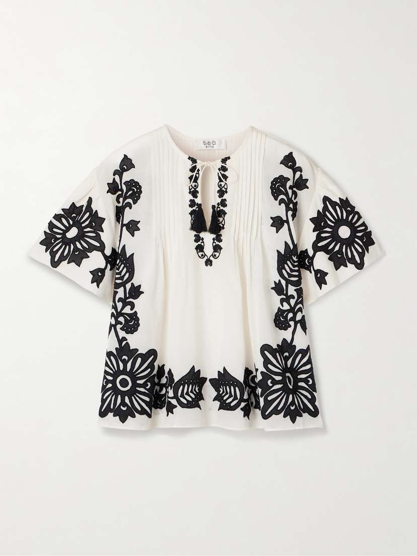 Sea Liliana Appliquéd Pintucked Cotton-blend Voile Blouse