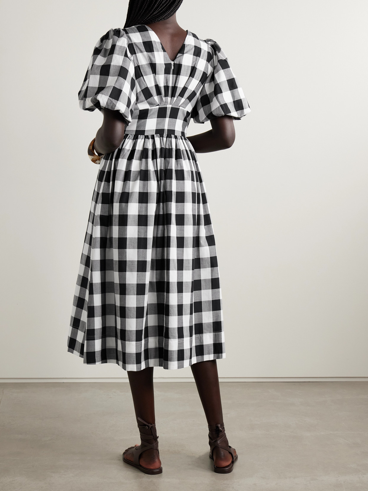 Sea Gathered Gingham Cotton-poplin Midi Dress