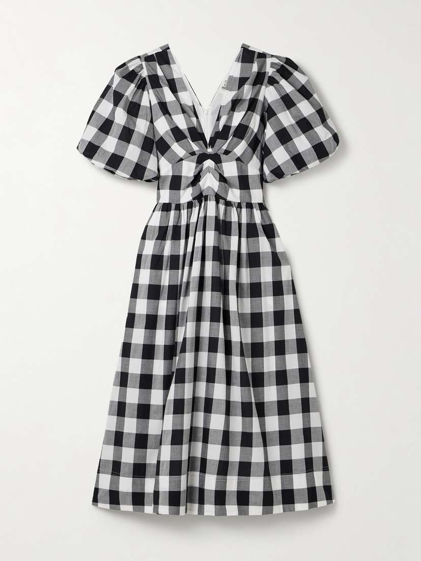 Sea Gathered Gingham Cotton-poplin Midi Dress