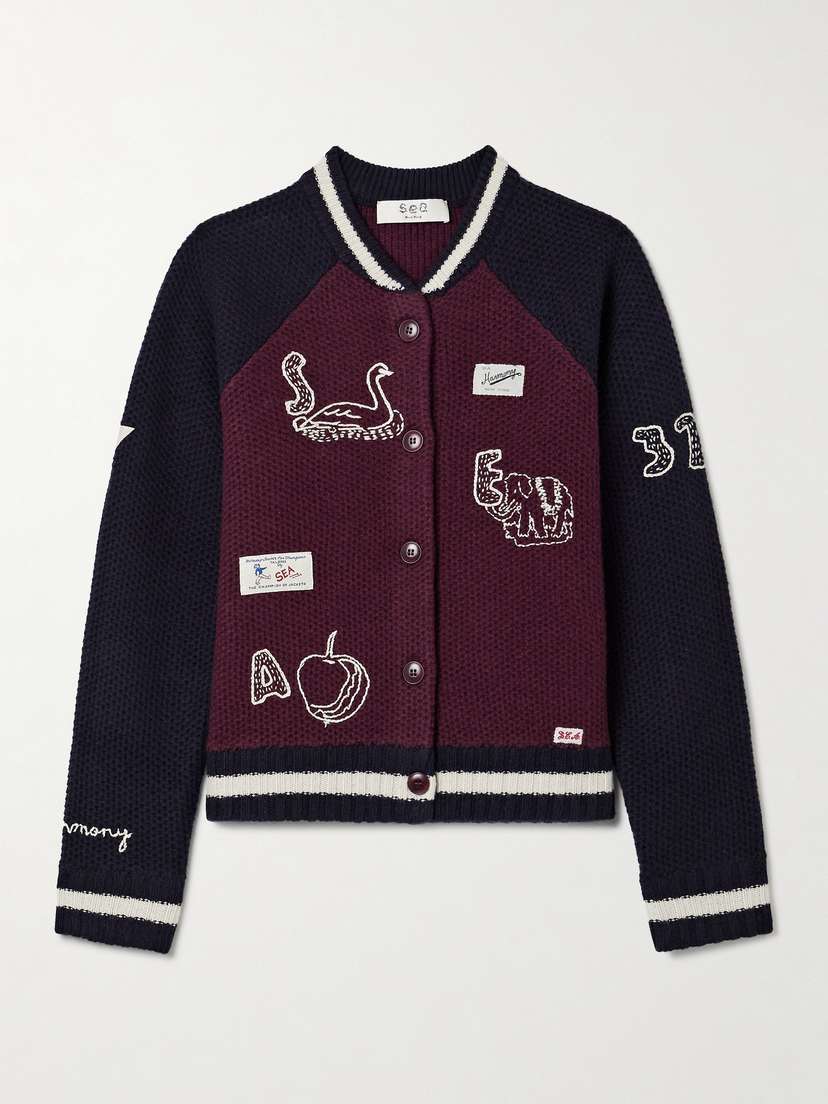 Sea Archer Embroidered Appliquéd Merino Wool Cardigan