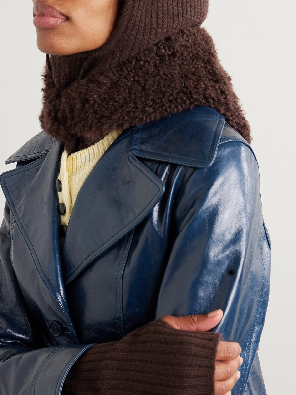 Yves Salomon Shearling And Wool Scarf In Brown