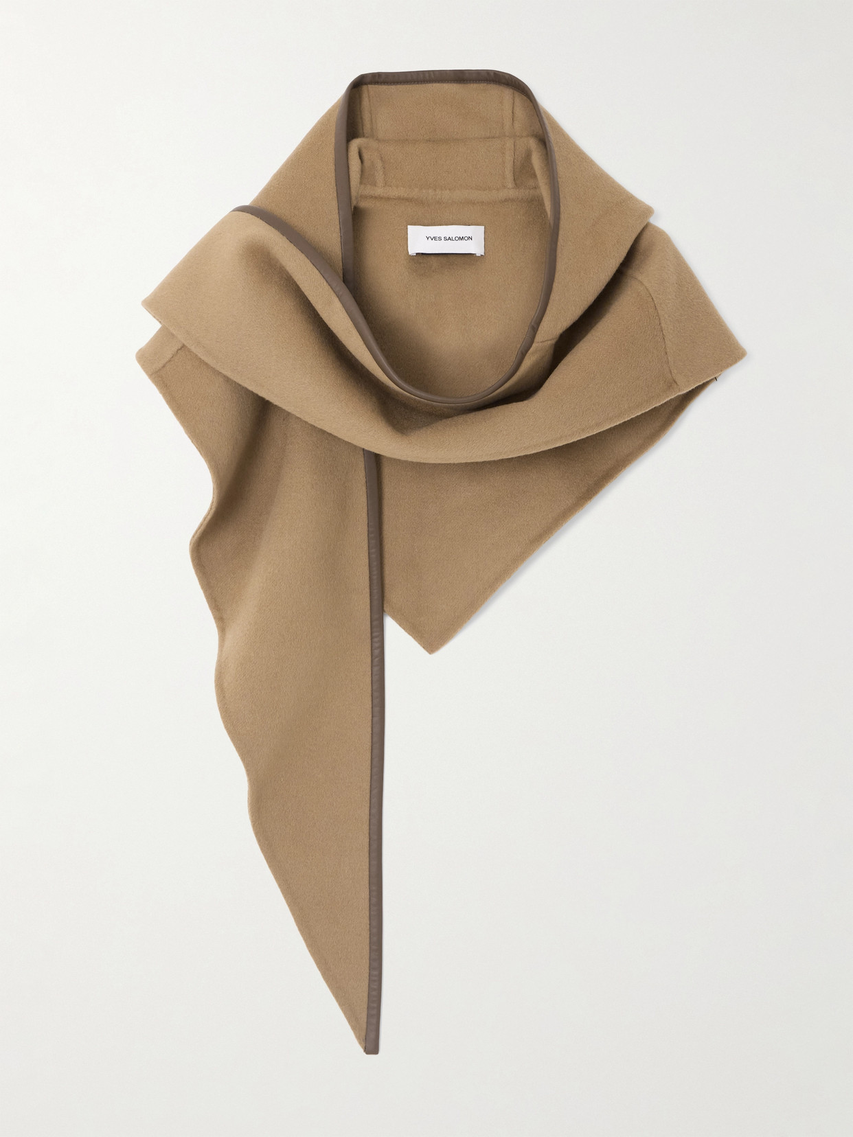 Yves Salomon Leather-trimmed Wool And Cashmere-blend Scarf In Brown