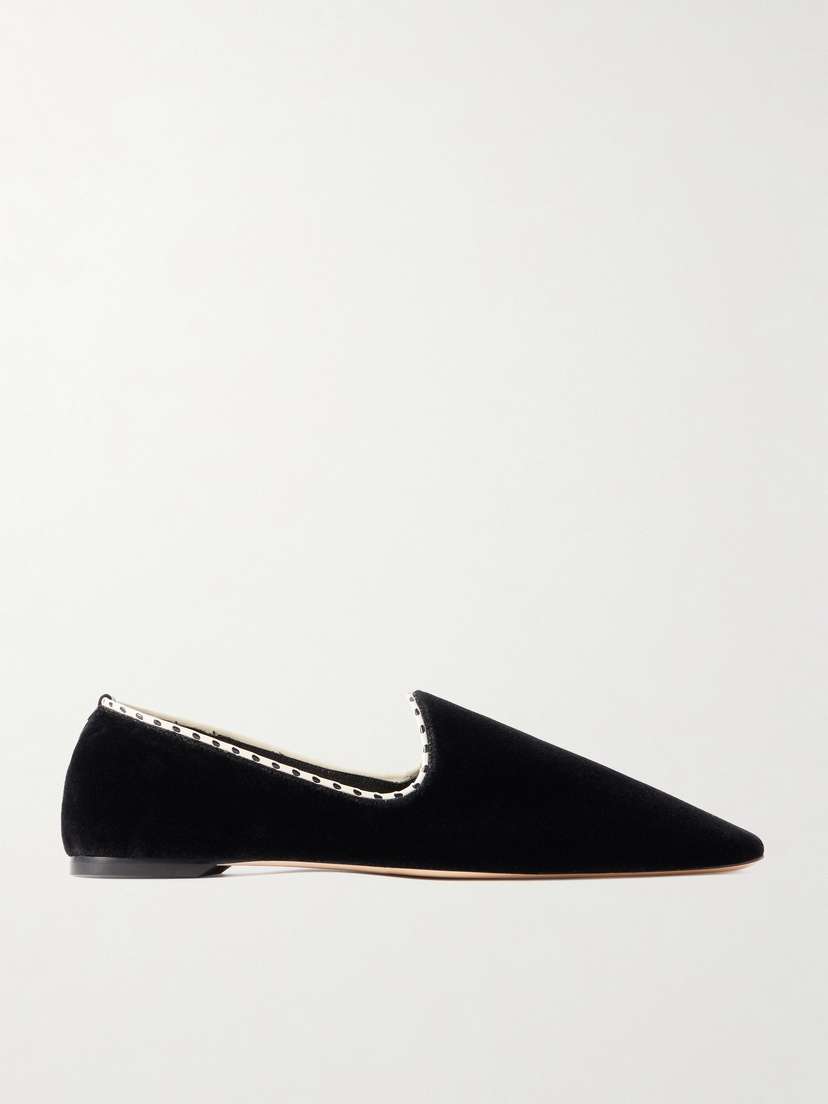 Toteme — Leather-trimmed velvet slippers