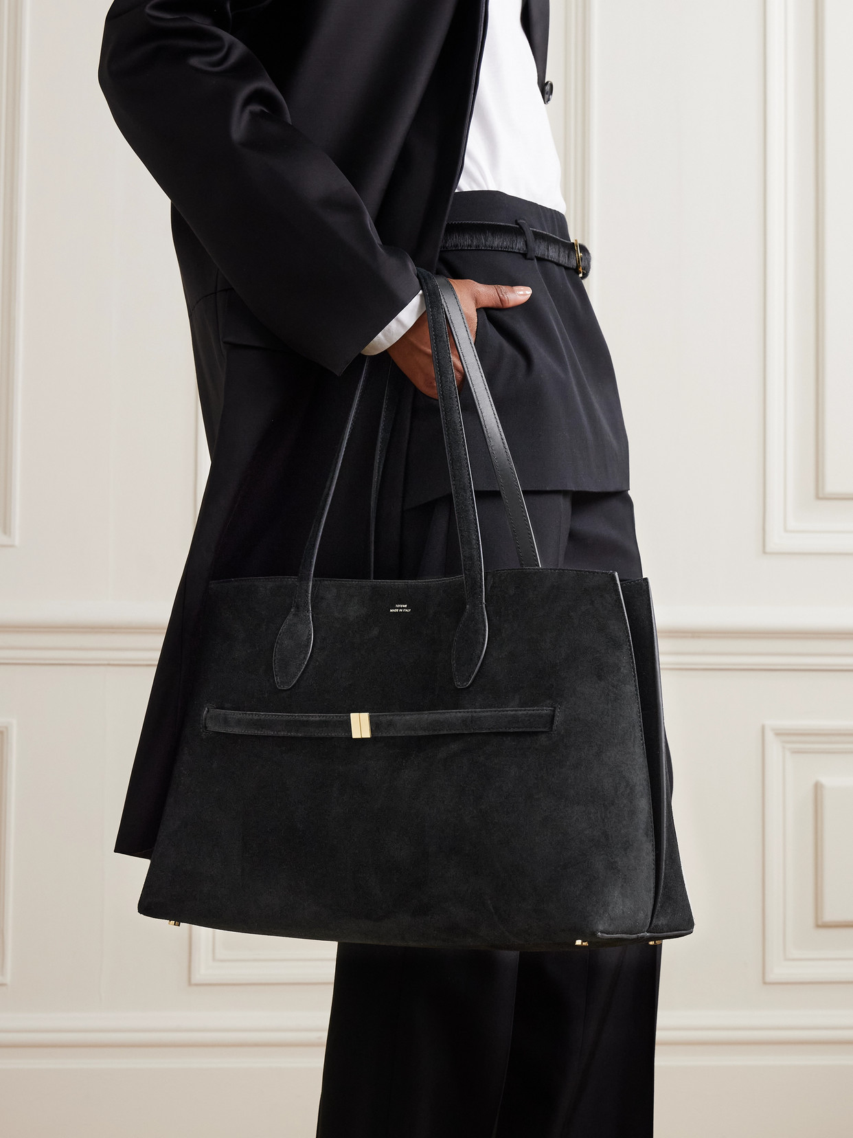 Totême Lounge Large Leather-trimmed Suede Tote