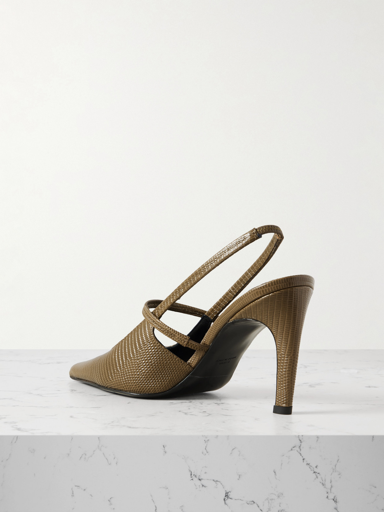 Totême Toteme Lizard Embossed Sharp Pointed Toe Slingback Pump