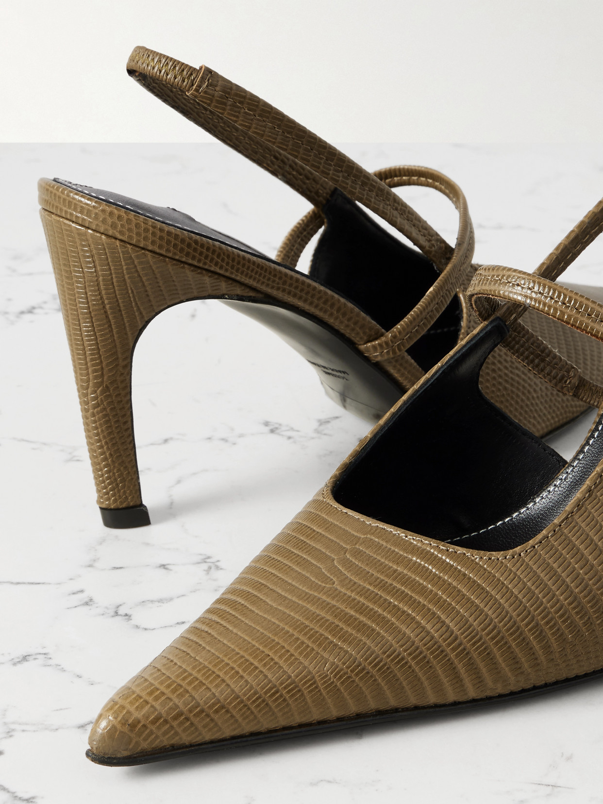 Totême Toteme Lizard Embossed Sharp Pointed Toe Slingback Pump