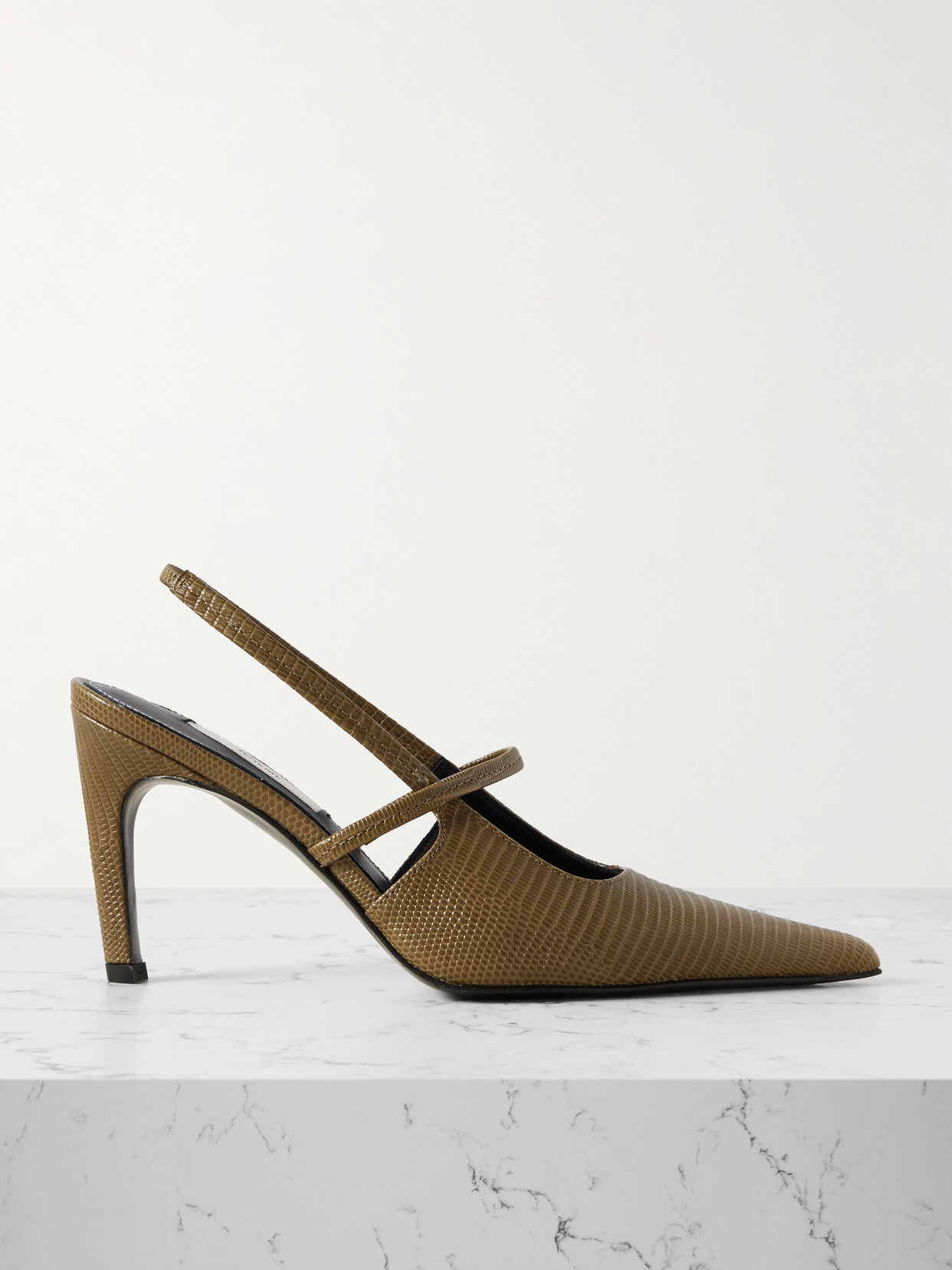 Totême Toteme Lizard Embossed Sharp Pointed Toe Slingback Pump