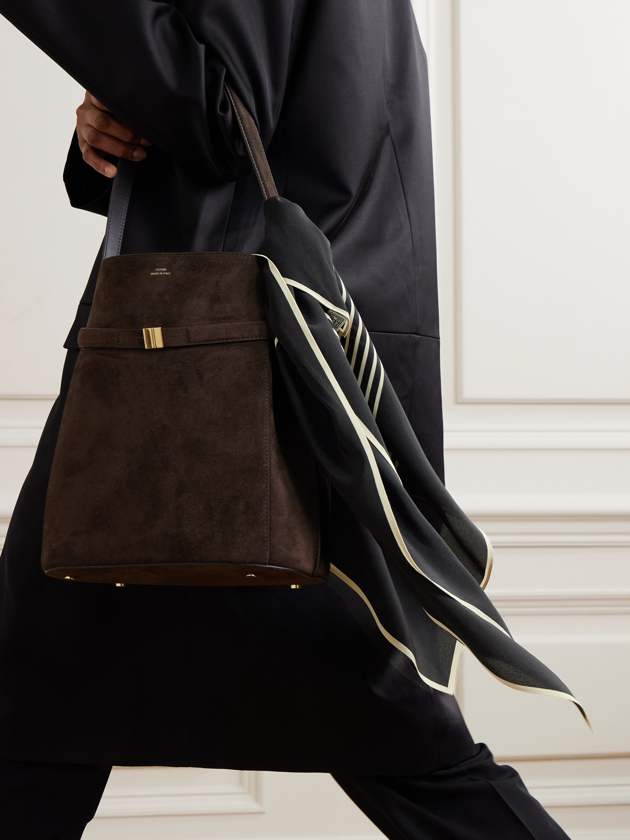 Totême Centered Monogram Silk Scarf In Black