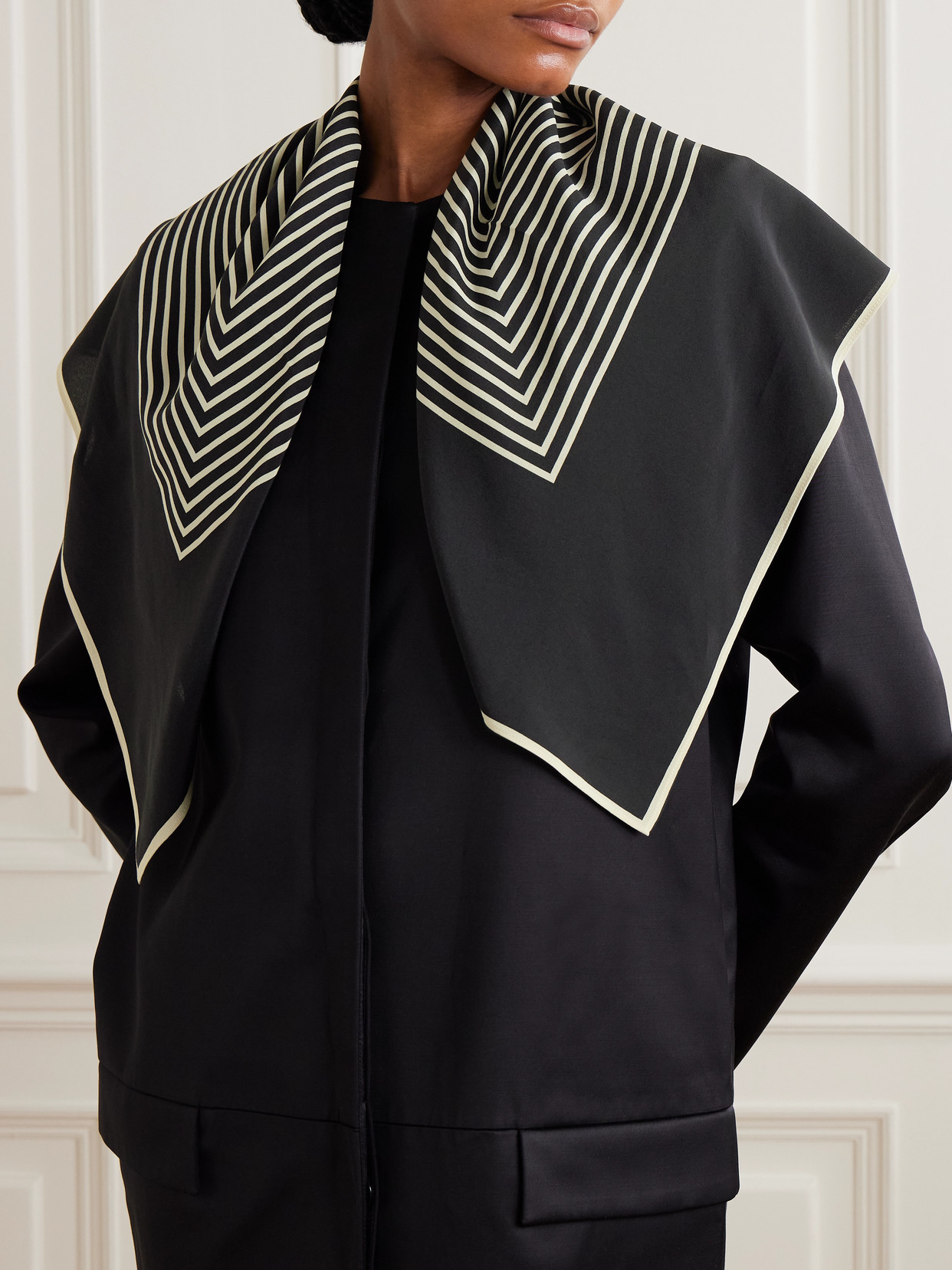 Totême Centered Monogram Silk Scarf In Black