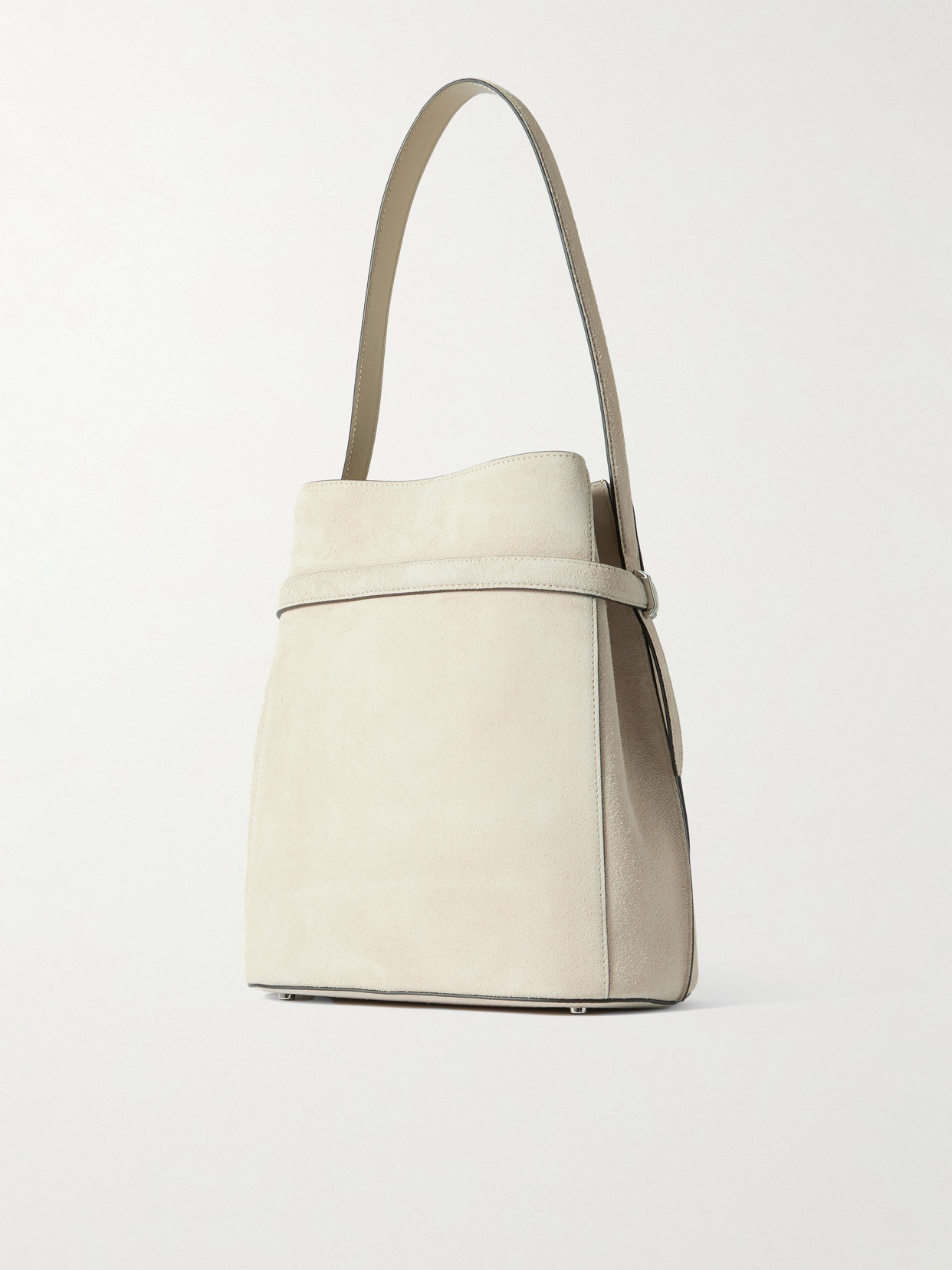 Belted Leather-Trimmed Suede Tote