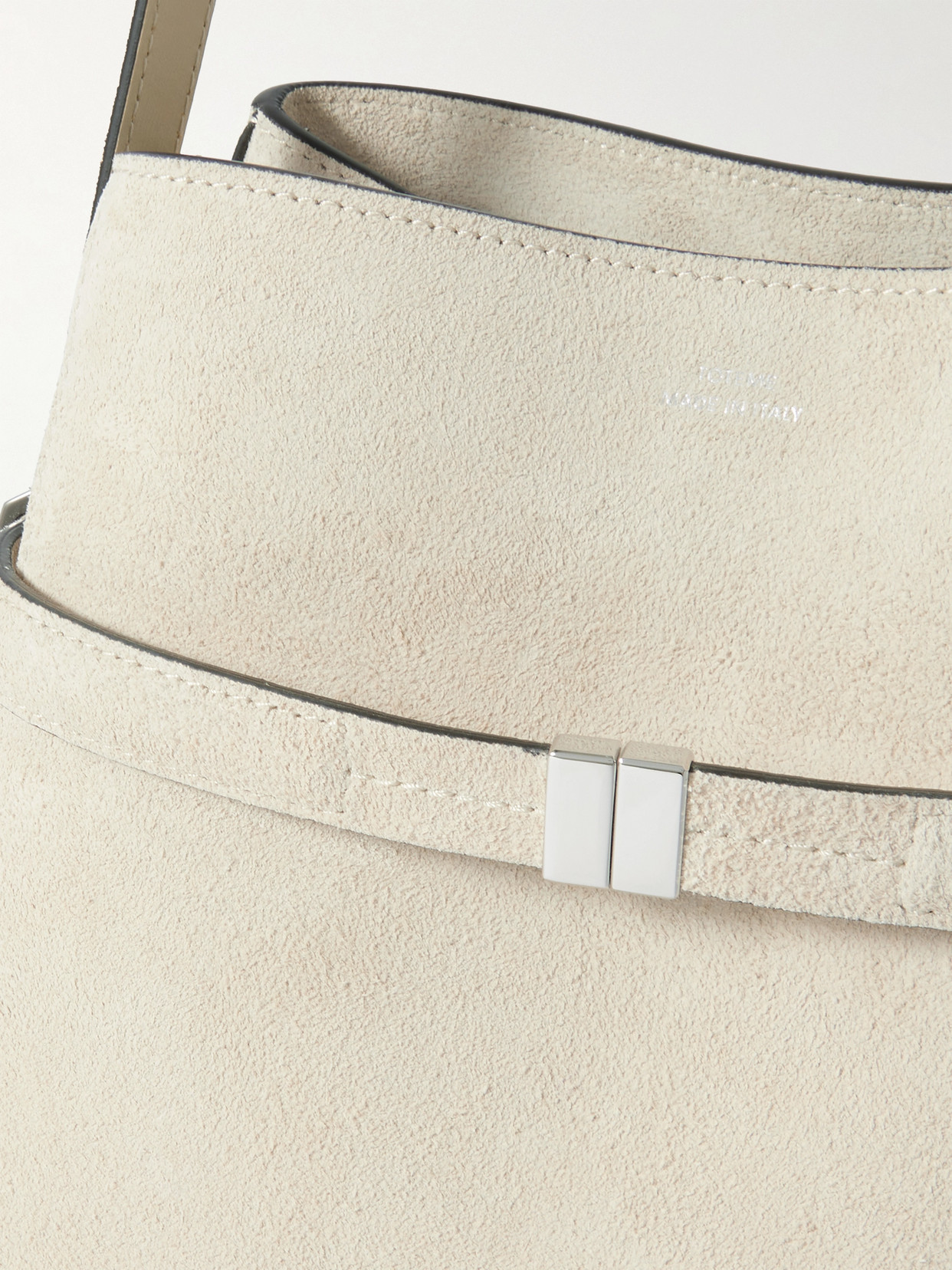 Belted Leather-Trimmed Suede Tote