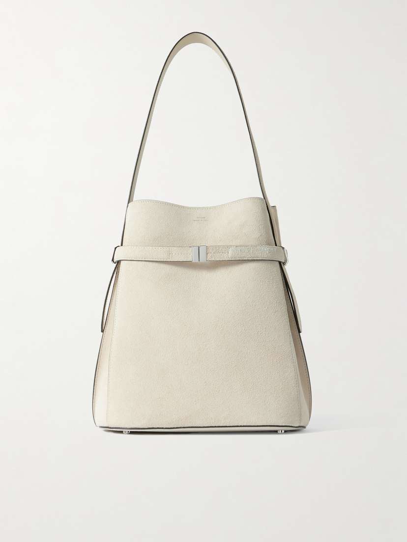 Toteme — Belted leather-trimmed suede tote