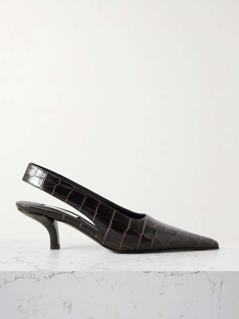 Toteme — Croc-effect leather slingback pumps