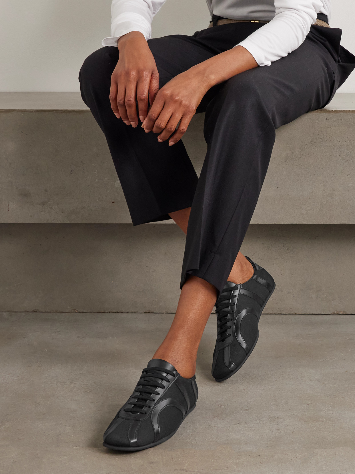 Totême Leather-trimmed Cotton-canvas Sneakers In Black