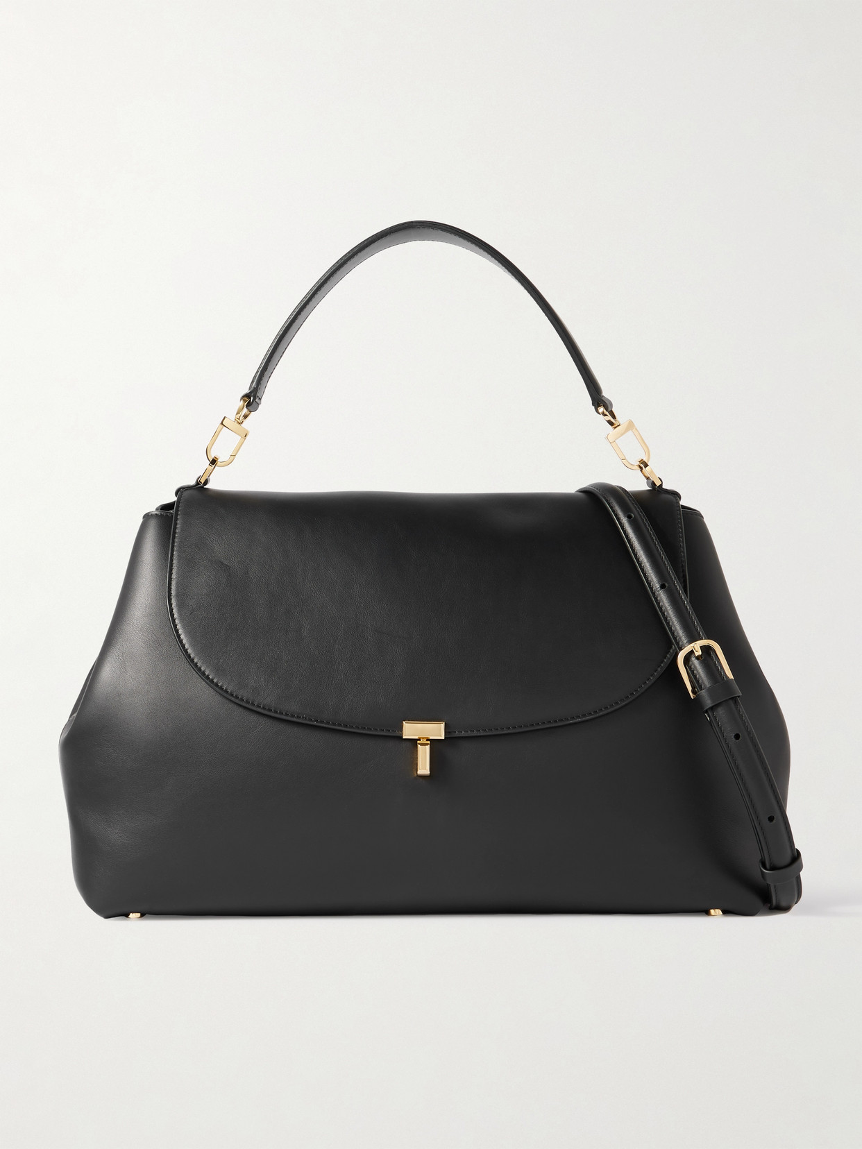Totême T-lock Large Leather Shoulder Bag In Black
