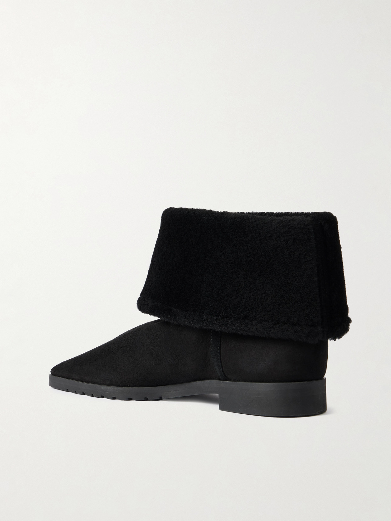 Totême Shearling-trimmed Suede Ankle Boots In Black
