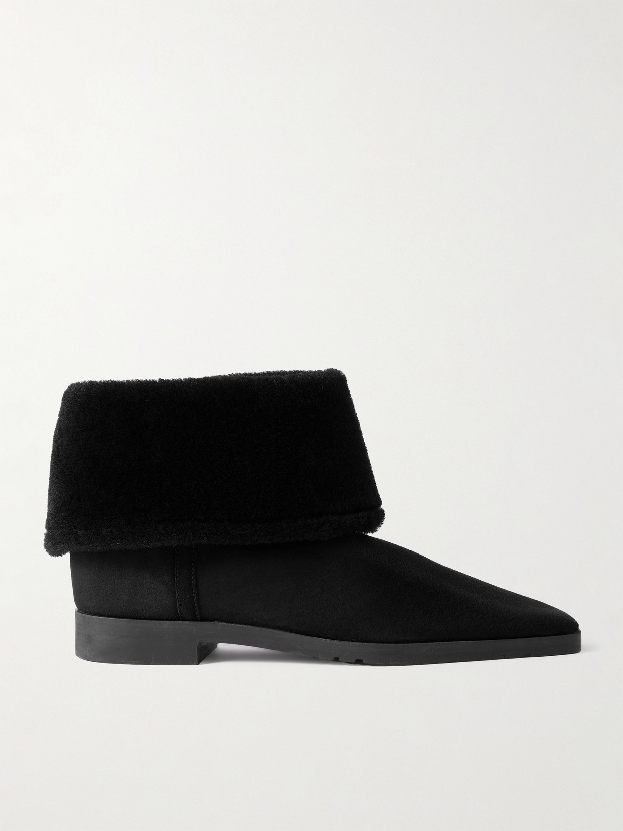 Totême Shearling-trimmed Suede Ankle Boots In Black