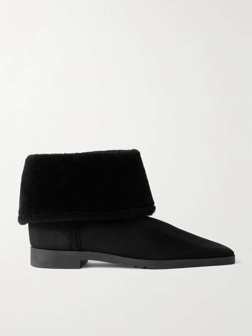 TOTEME Shearling-trimmed Suede Ankle Boots