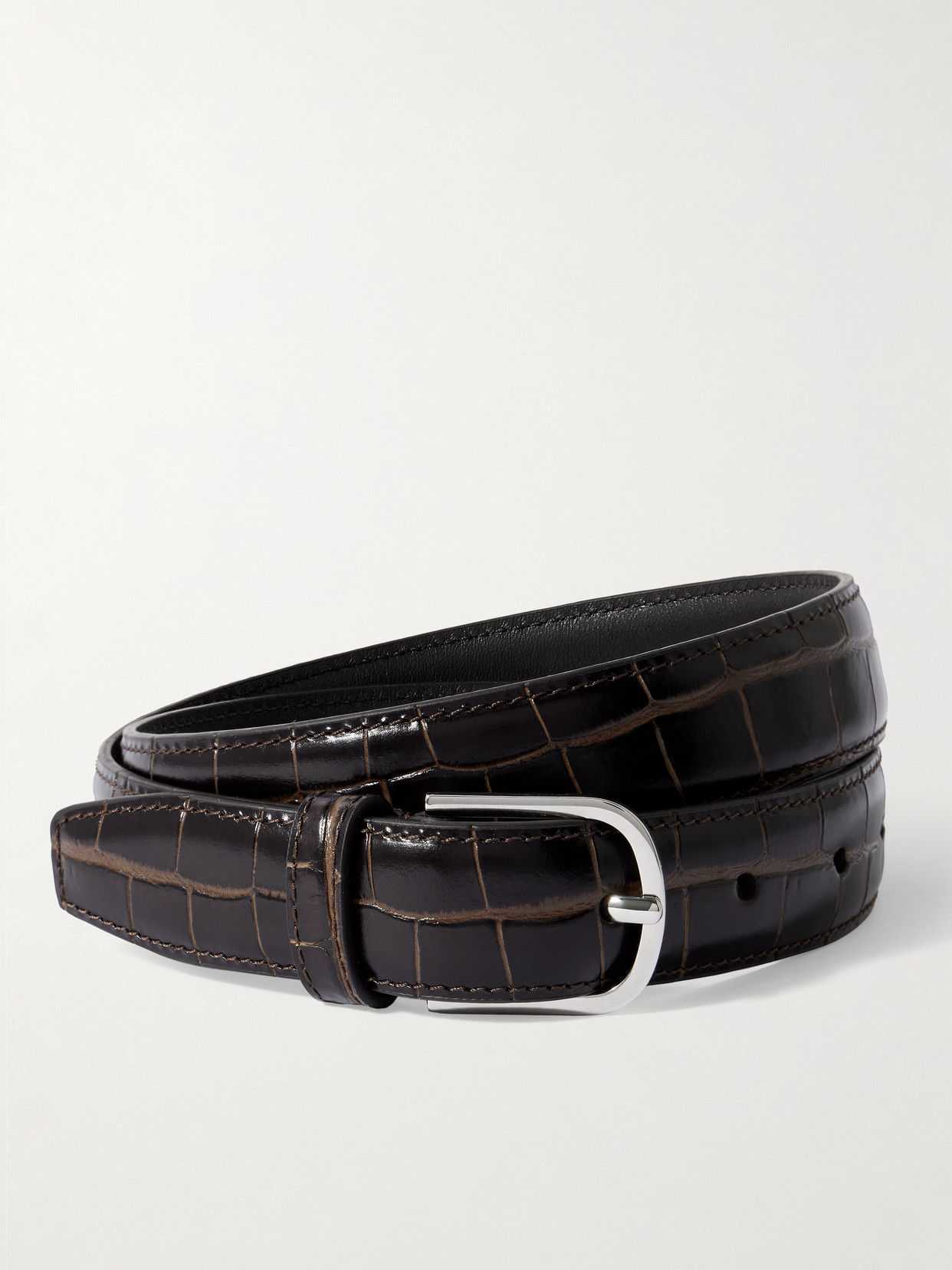 Totême Croc-effect Leather Belt In Brown