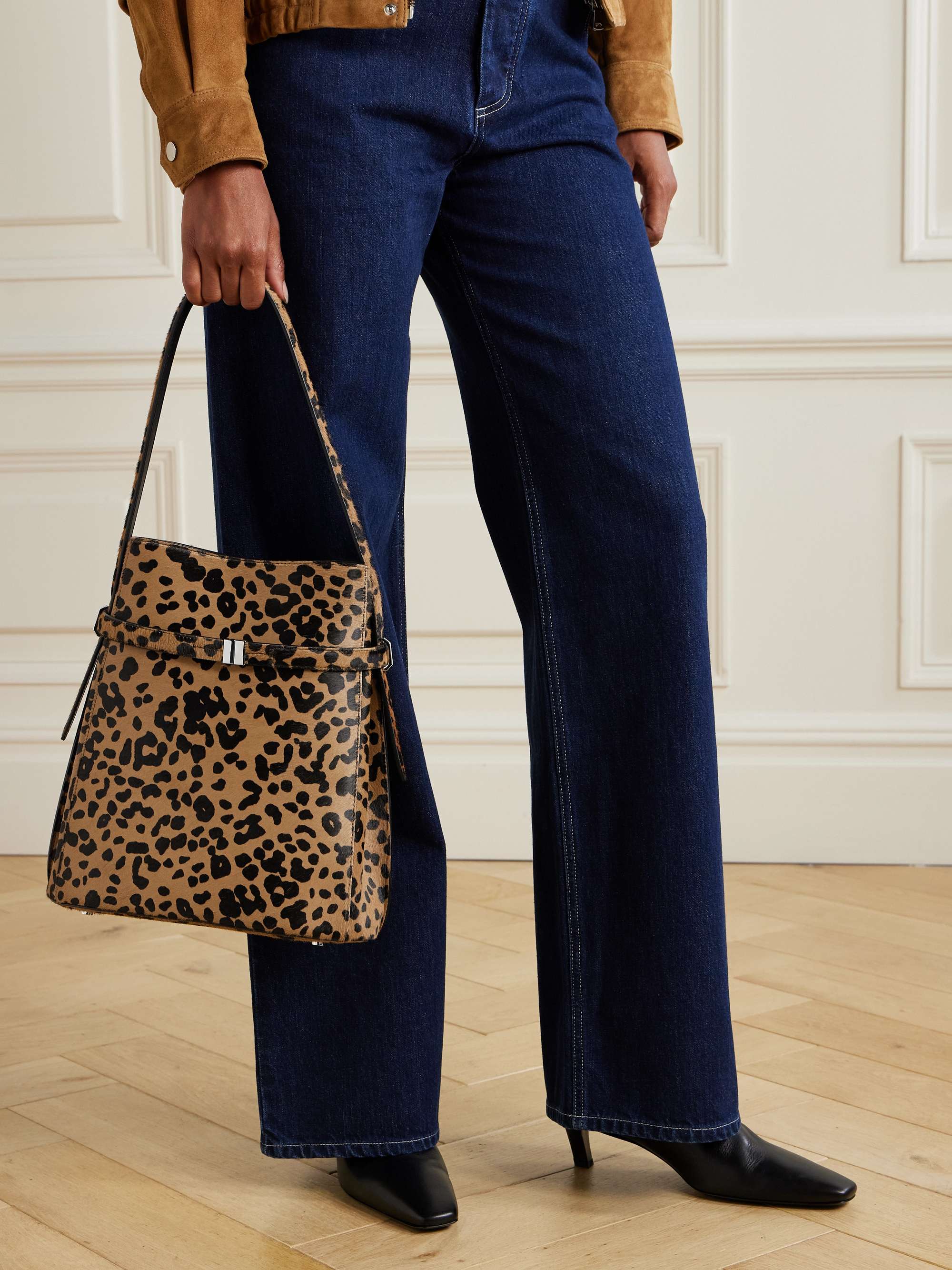 Belted leopard-print cow hair tote - leopard print - One Size