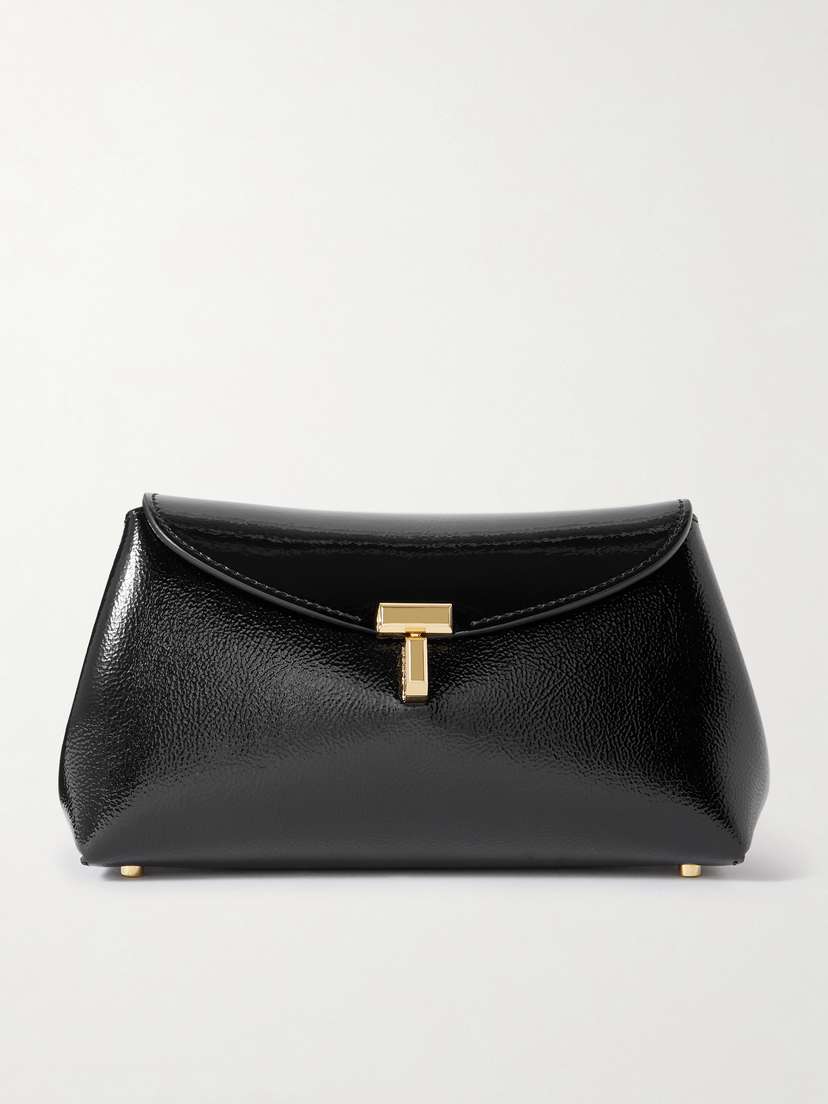 TOTEME T-lock Mini Textured Patent-leather Clutch