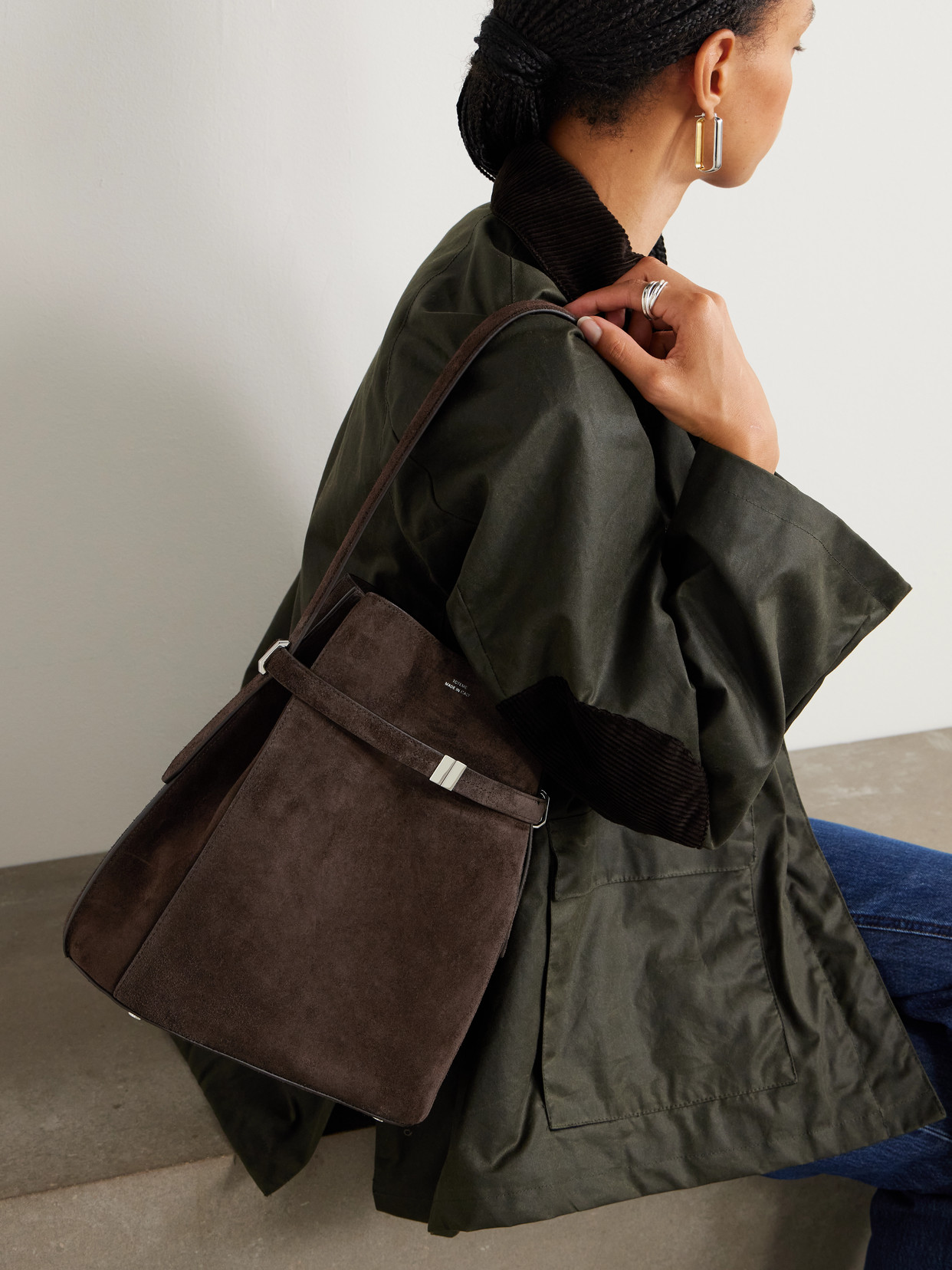Totême Belted Suede Tote In Brown