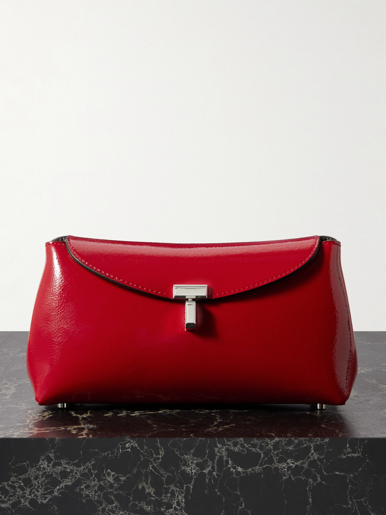 Totême T-lock Mini Patent-leather Clutch In Red