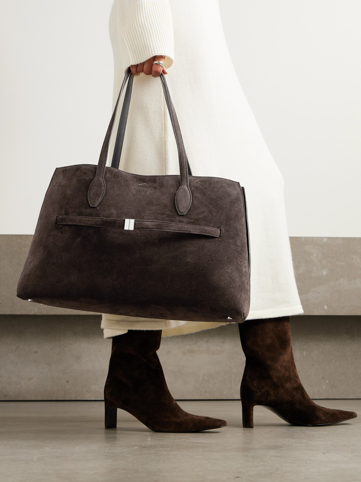 Totême Lounge Large Leather-trimmed Suede Tote In Brown
