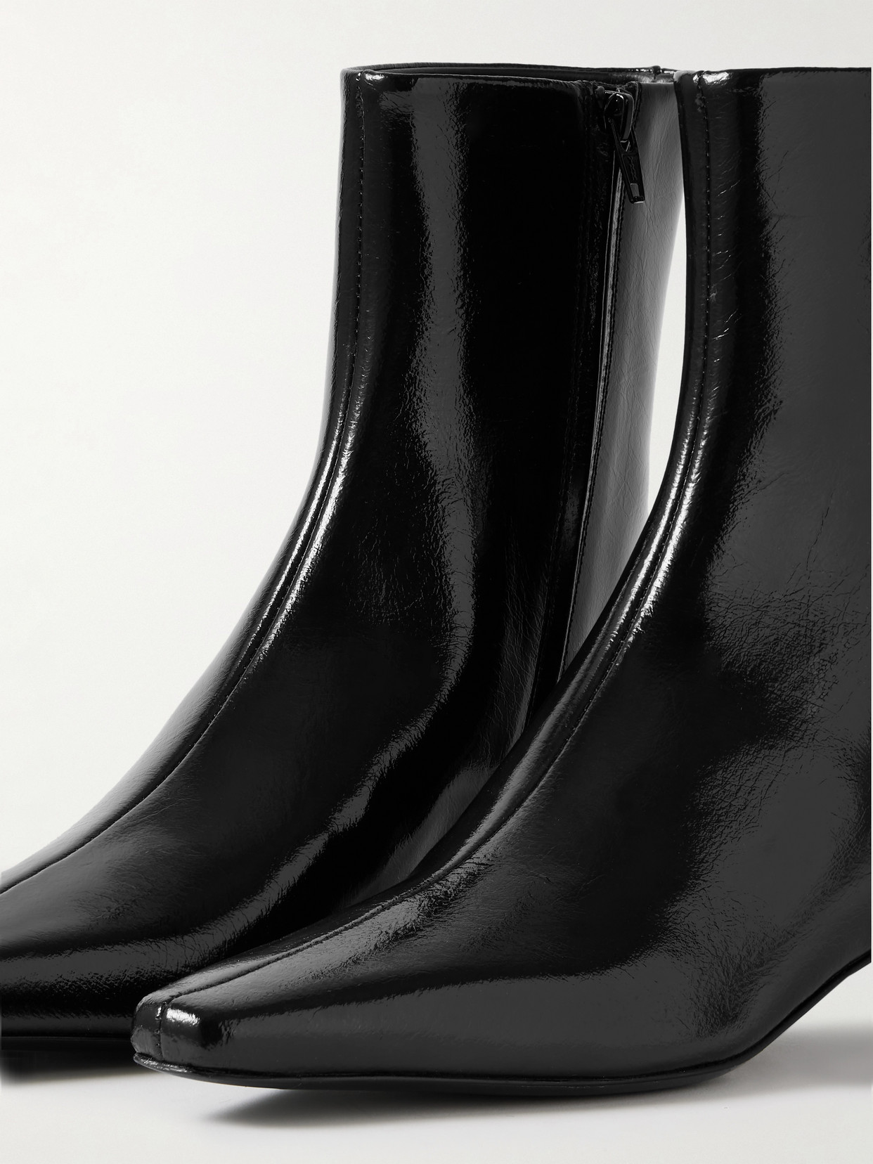 Glossed-Leather Ankle Boots