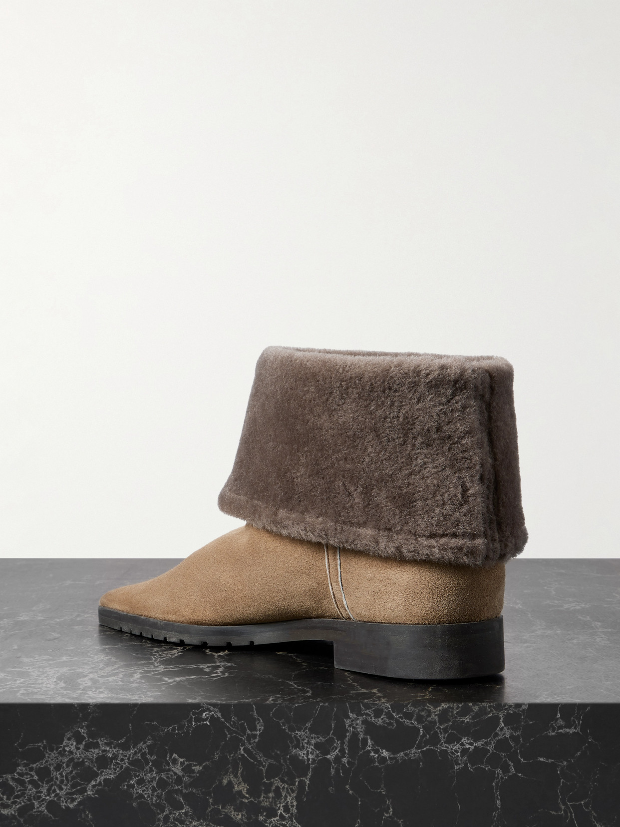 Totême Shearling-trimmed Suede Ankle Boots In Brown