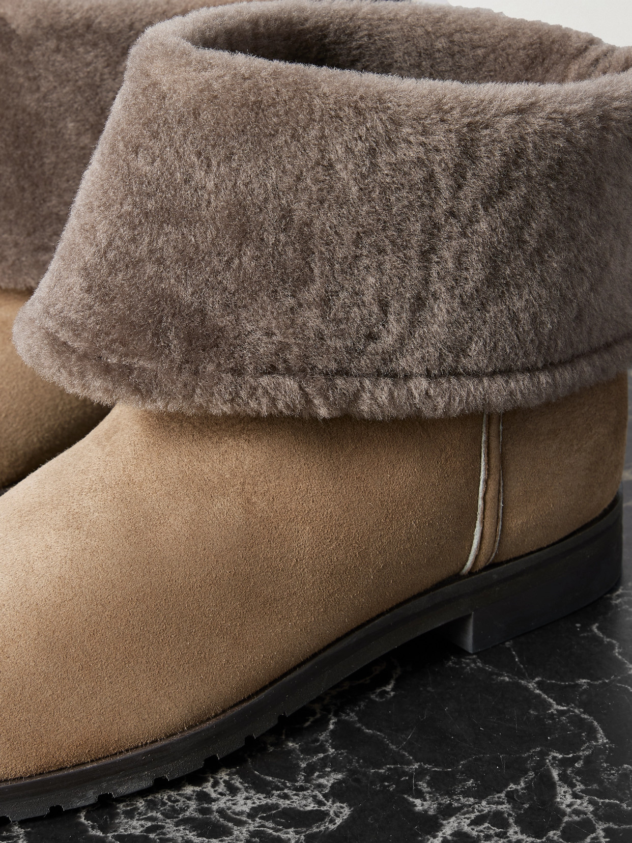 Totême Shearling-trimmed Suede Ankle Boots In Brown