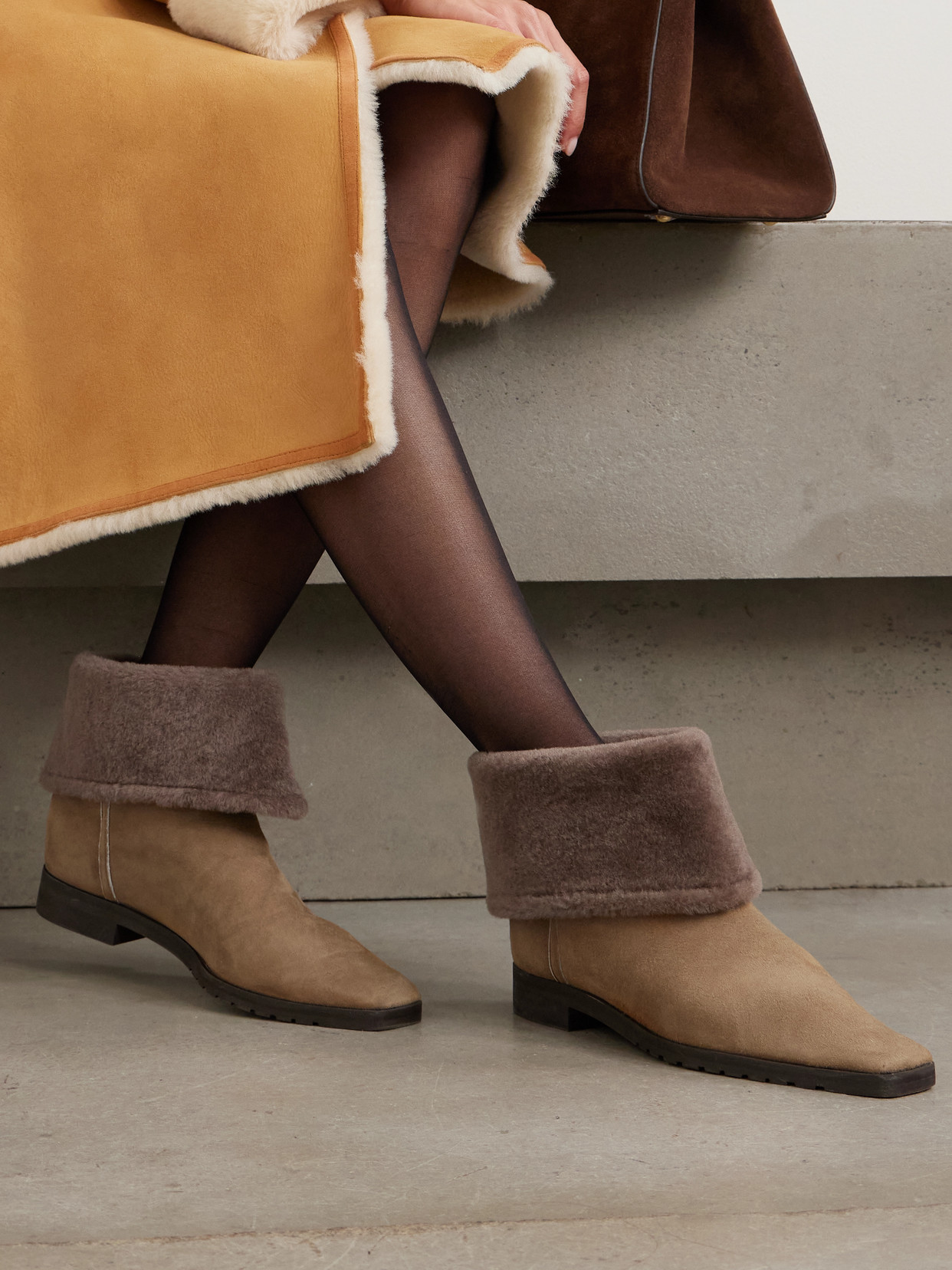 Totême Shearling-trimmed Suede Ankle Boots In Brown
