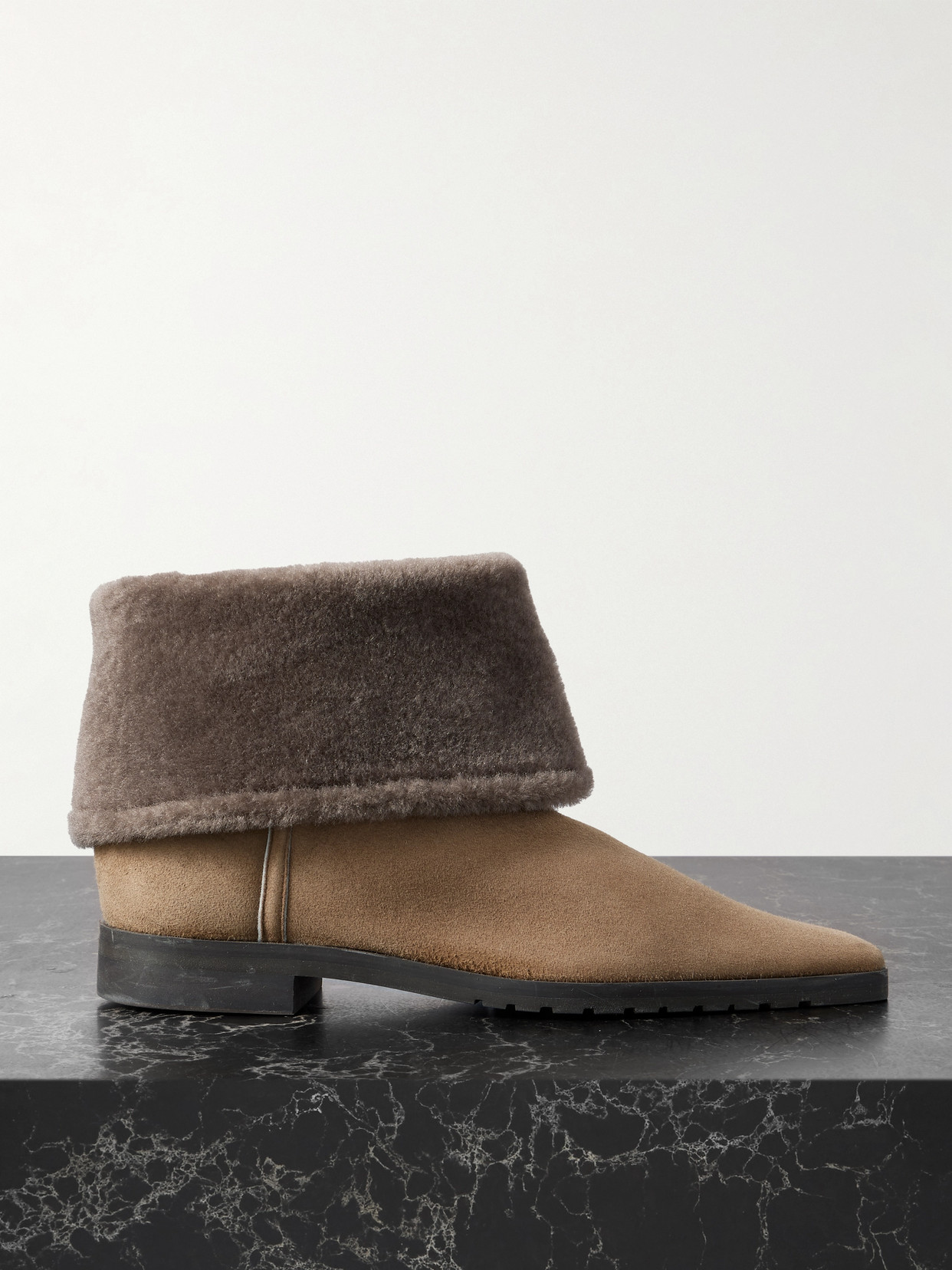 Totême Shearling-trimmed Suede Ankle Boots In Brown