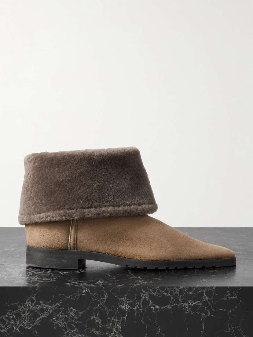 TOTEME Shearling-trimmed Suede Ankle Boots