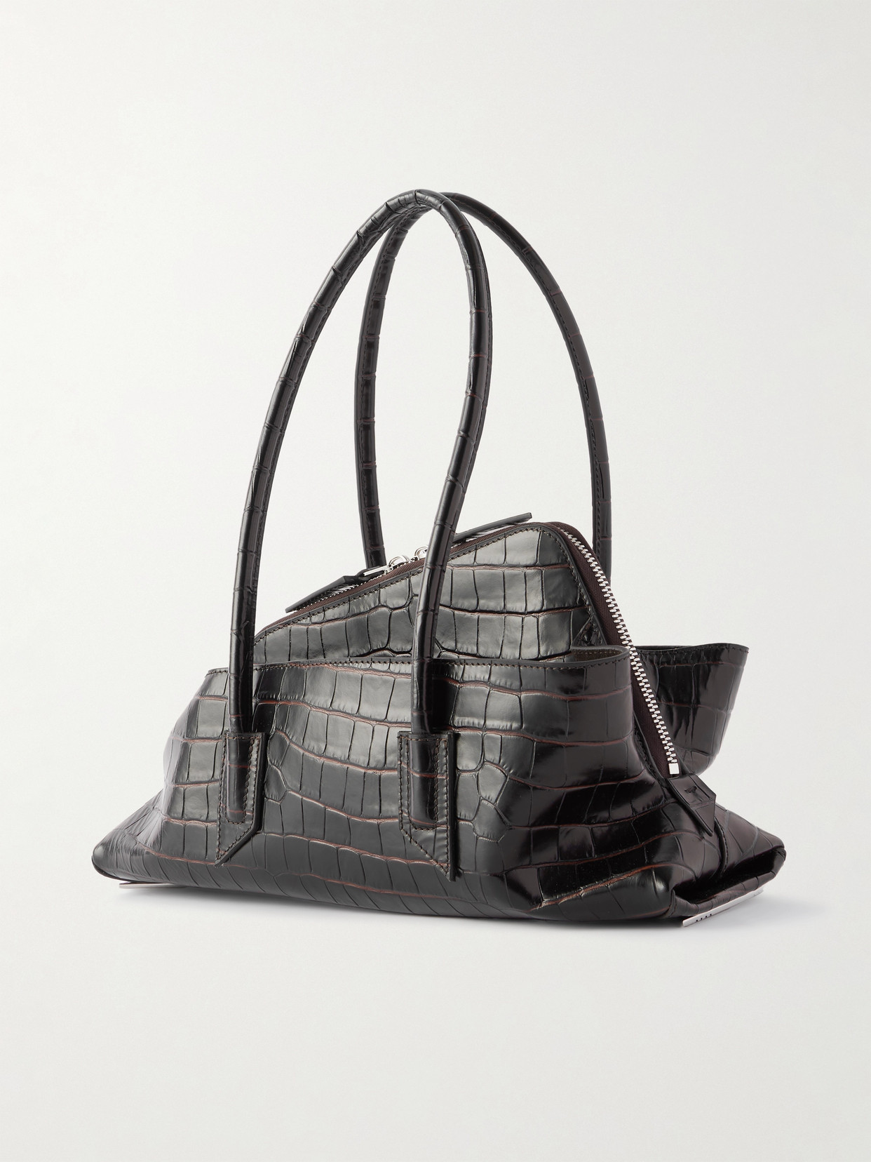 Attico La Passeggiata Small Asymmetric Croc-effect Leather Tote