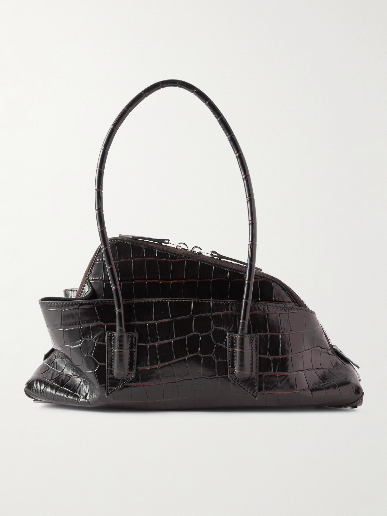 Attico La Passeggiata Small Asymmetric Croc-effect Leather Tote In Brown