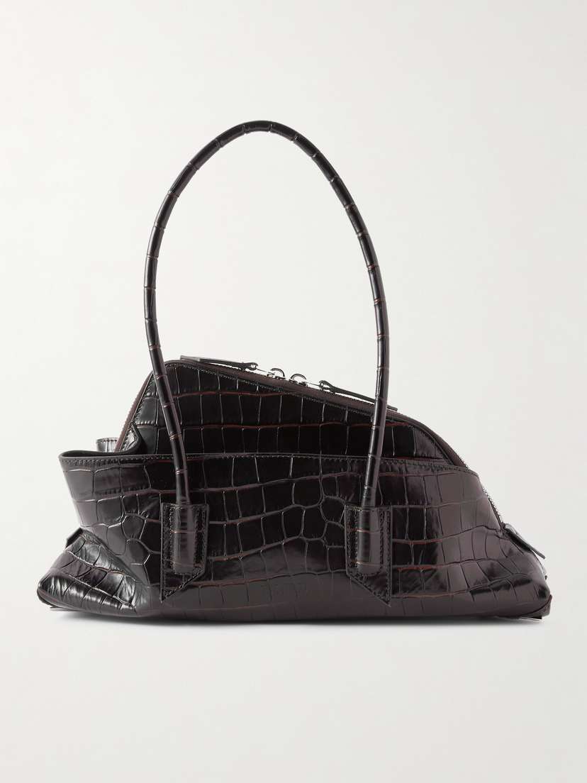 The Attico La Passeggiata Small Asymmetric Croc-effect Leather Tote