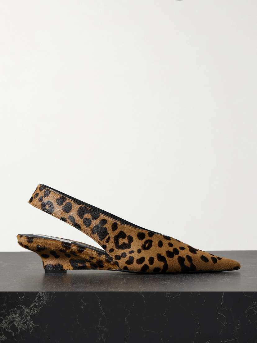 TOTEME Leopard-print Calf Hair Wedge Slingback Pumps