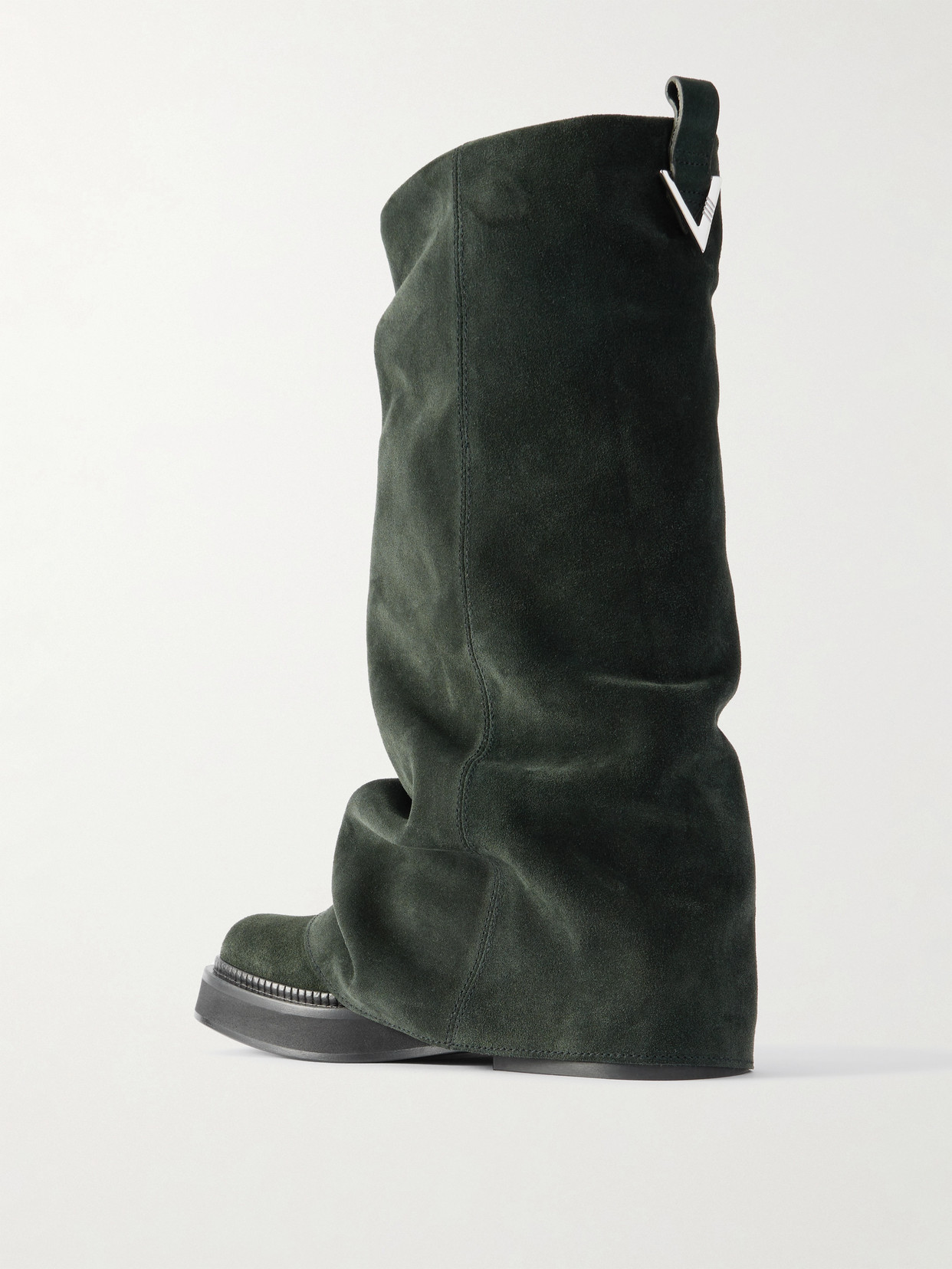 Attico Robin Layered Suede Knee Boots In Black