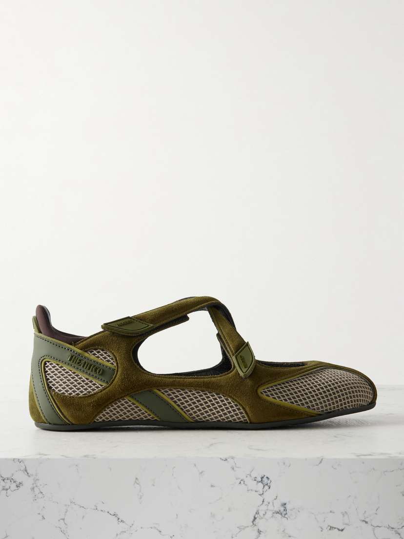 The Attico Floor 01 Mesh-trimmed Suede Flats