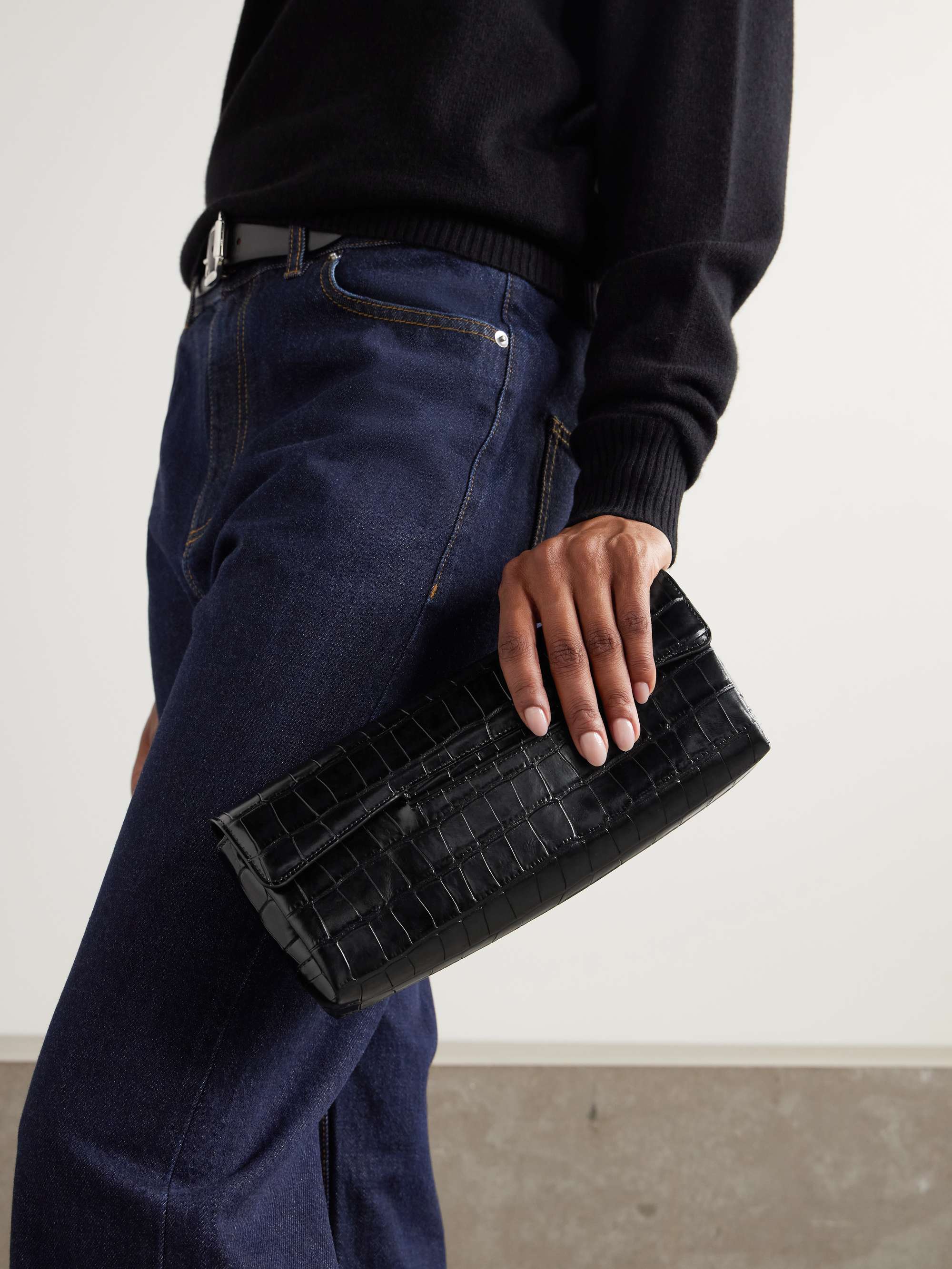 T-Lock croc-effect clutch - black - One Size